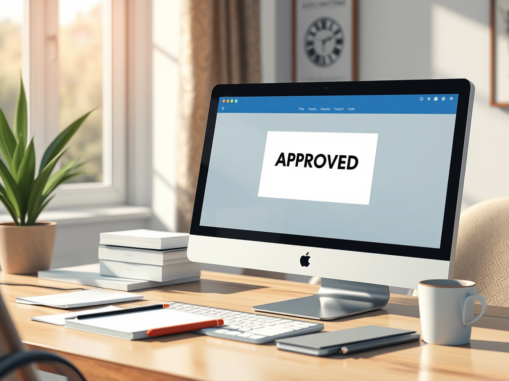 Computer screen displaying an approved application